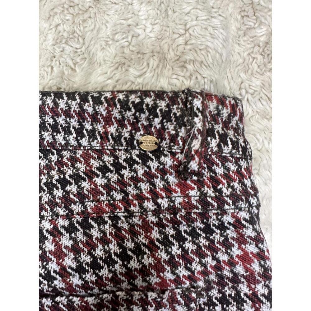 Zara red/brown/cream houndstooth plaid skinny jeans/slim stretch pants Size 6 - Picture 2 of 8